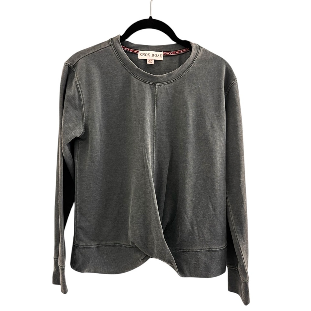 💚KNOX ROSE Gray/ Green Long Sleeve Twisted Front Swearshirt